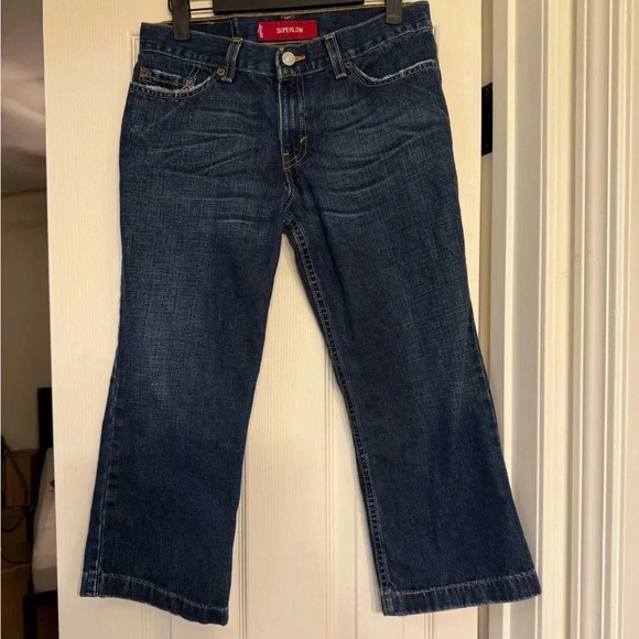 VTG Levi's 502 superlow button fly straight leg Capri jeans Size 5 JR M - Picture 1 of 8
